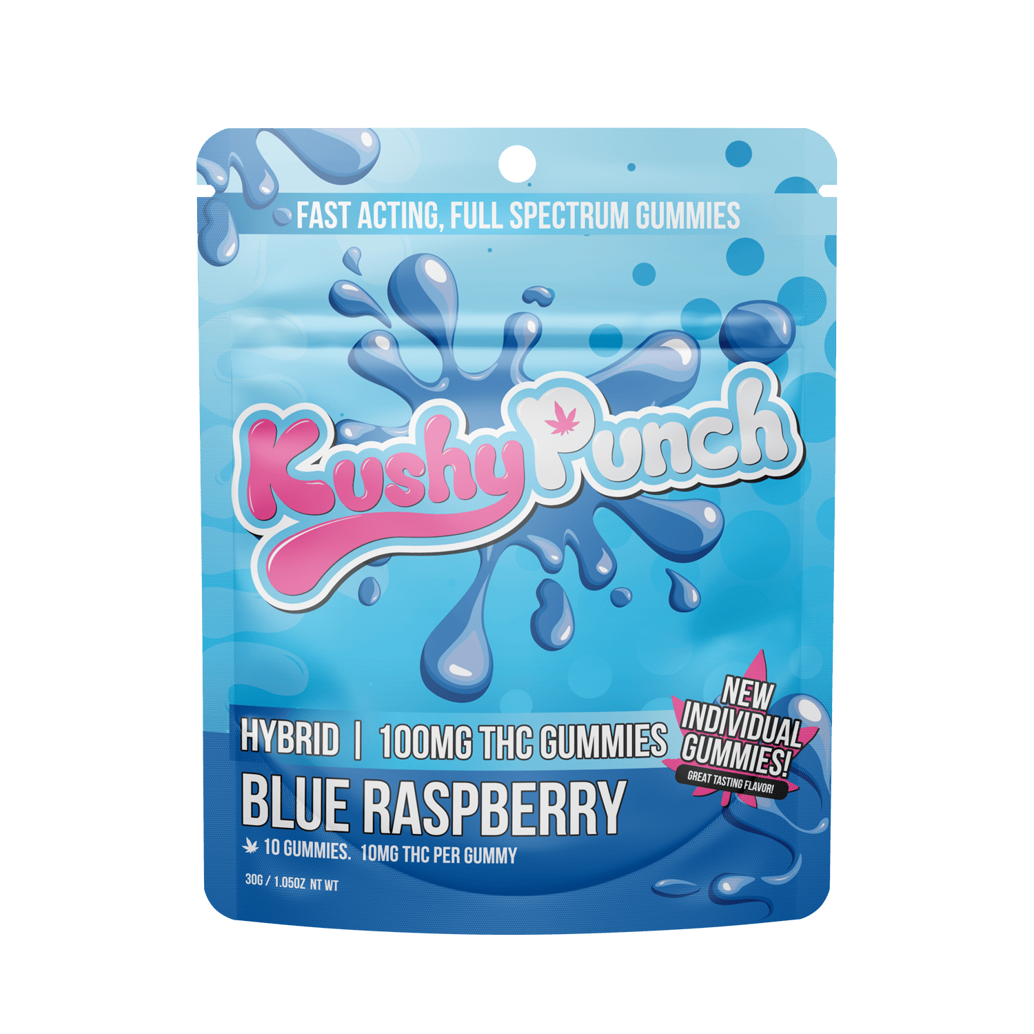 Kushy Punch - Blue Raspberry Individual Gummies | 100mg | 10ct | 10mg/ea - 1