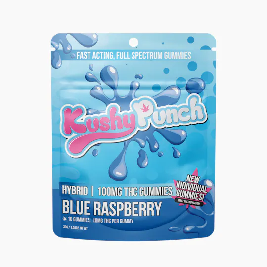 Kushy Punch - Blue Raspberry Individual Gummies | 100mg | 10ct | 10mg/ea - 1
