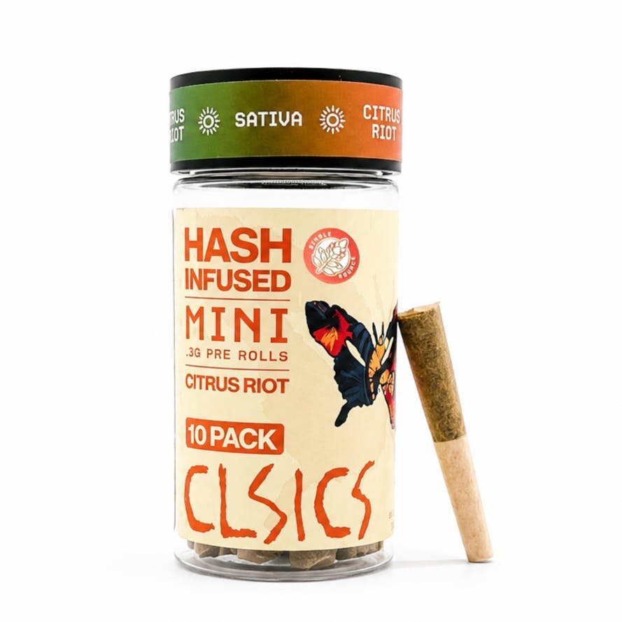 CLSICS Rosin & Rosin Infused Pre Rolls - Citrus Riot - Hash Infused Joints - 0.3g each - 10pk - 1