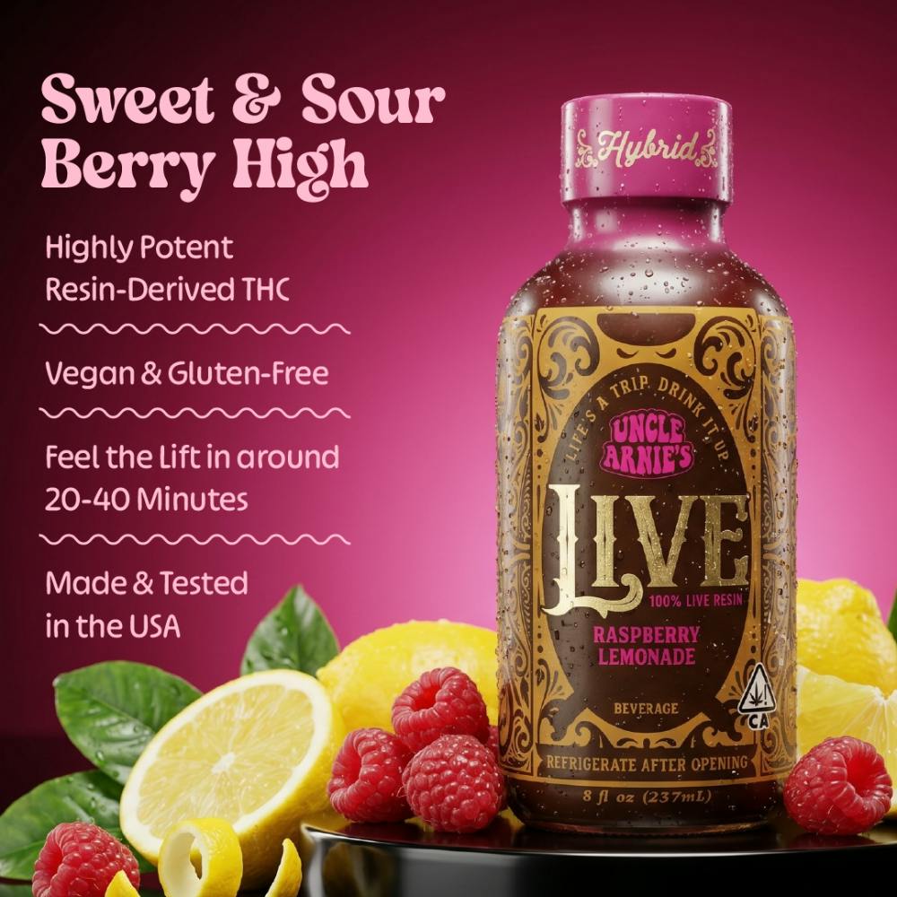Uncle Arnies - Raspberry Lemonade 100% Live Resin | Non-Carbonated | 100mg | 8oz - 1