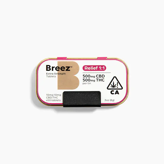 Breez - Breez | 1:1 Relief Extra Strength | Tablet | 500mg THC:CBD | 50ct | 20mg/ea - 1
