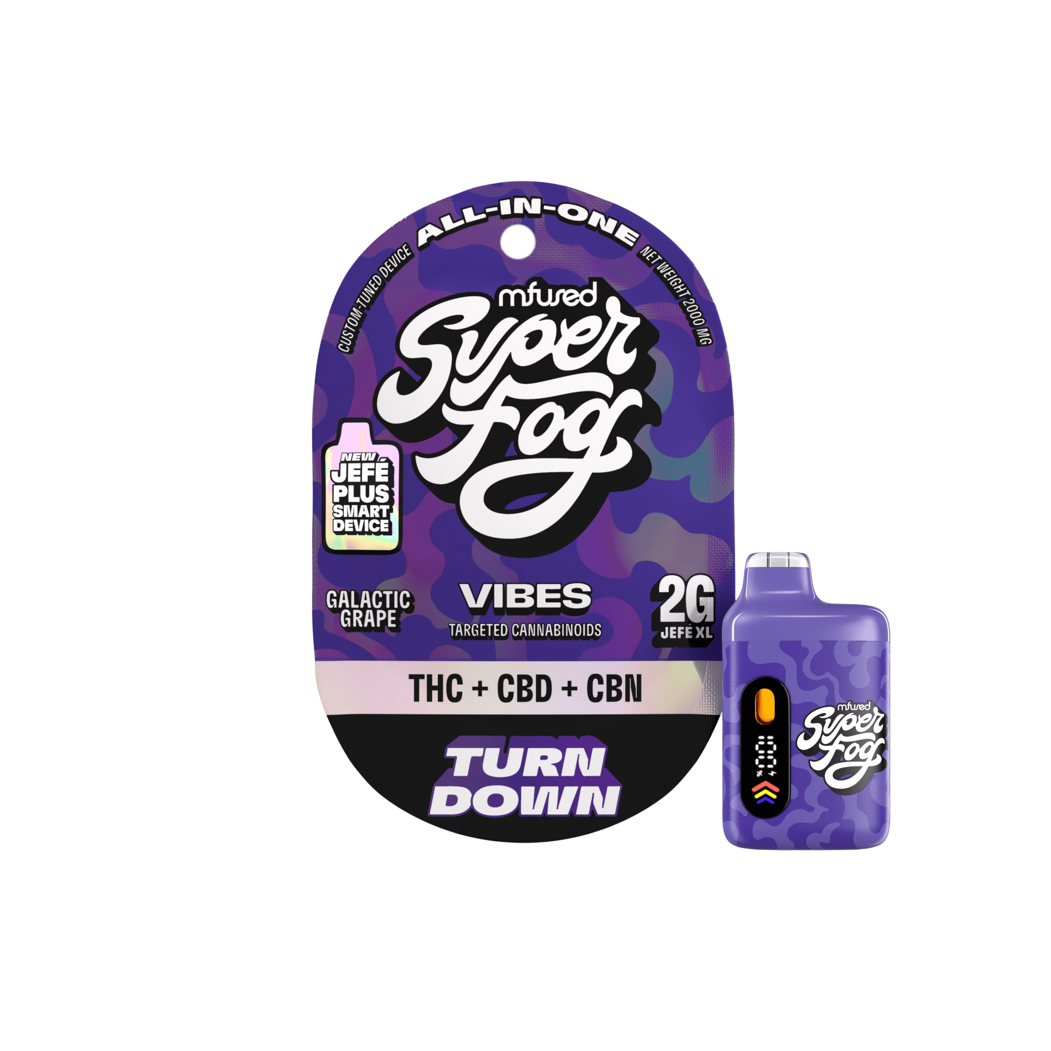 Super Fog by MFused - Turn Down | VIBES Targeted Cannabinoids Jefé Plus Disposable | 2g - 1