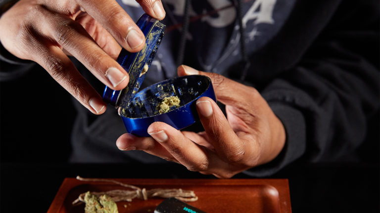 grinding weed for use in bong