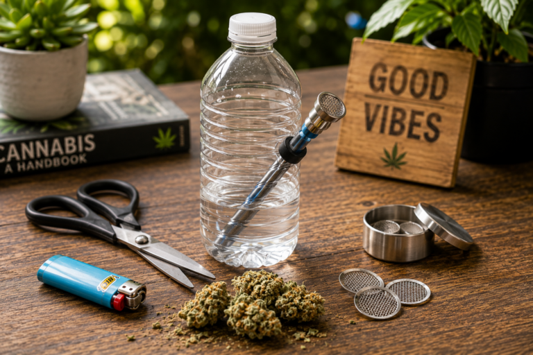 water bottle bong and cannabis