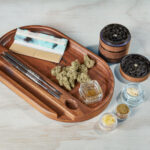 Dabbing tray with joints and cannabis