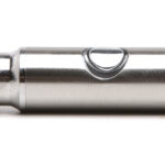 Vape pen lying on its side on white background.