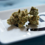 cannabis flower on rolling tray