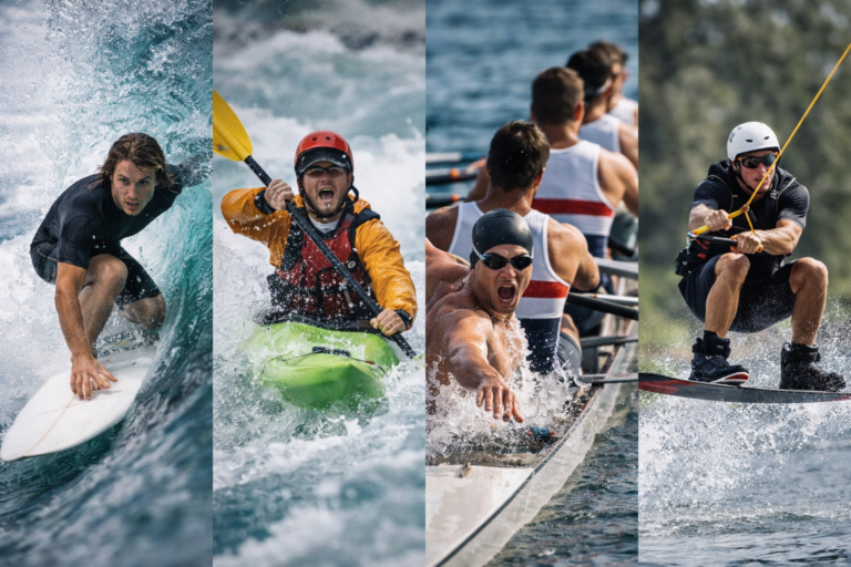 Surfing, kayaking, swimming, rowing, wakeboarding