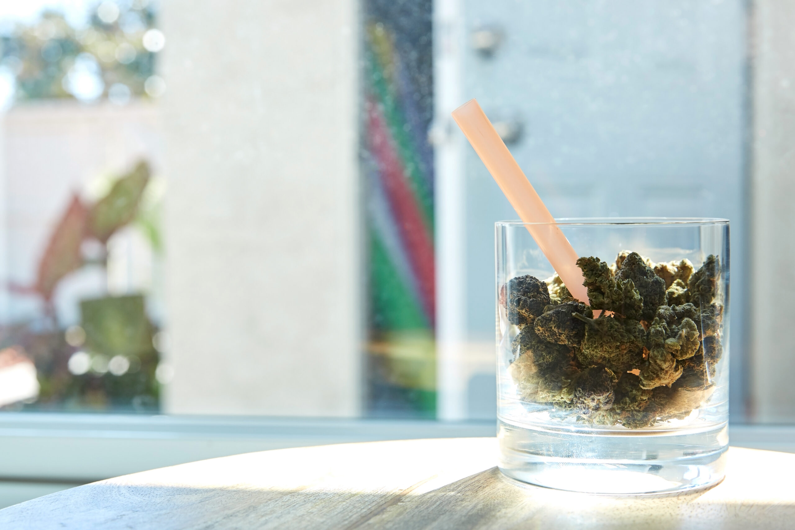 Glass of cannabis buds