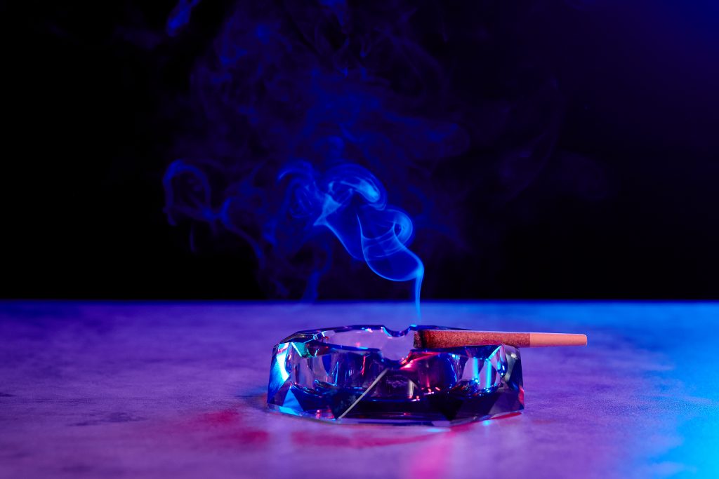 Joint burning on ashtray 