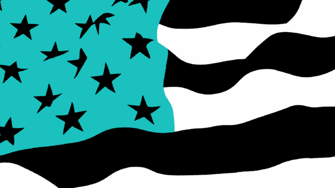 the US flag in the Weedmaps colorscheme of black and teal